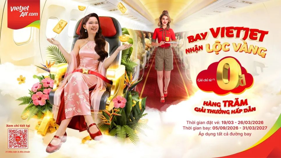 Vietjet khuyến mại giá vé 0 đồng trong tuần lễ vàng