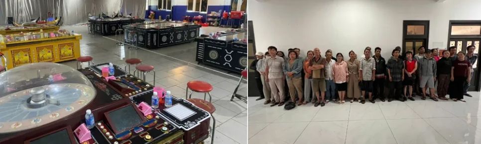 Khu vực cờ bạc và các đối tượng tham gia đánh bạc. Ảnh: CACC