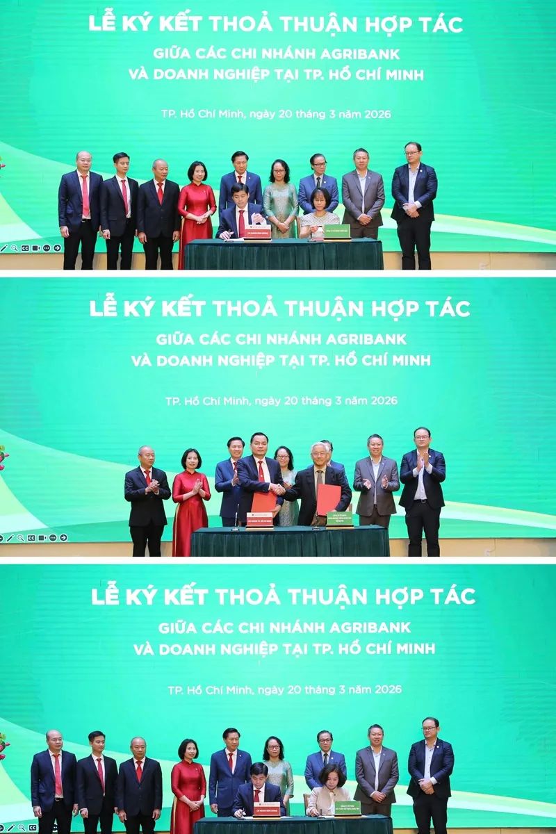 Đại diện các chi nhánh Agribank ký kết thỏa thuận cung ứng vốn với khách hàng.