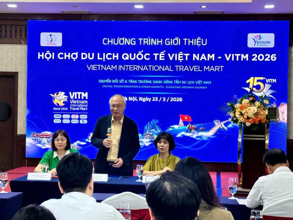 Chủ tịch Hiệp hội Du lịch Việt Nam, Vũ Thế Bình, chia sẻ thông tin về VITM Hà Nội 2026