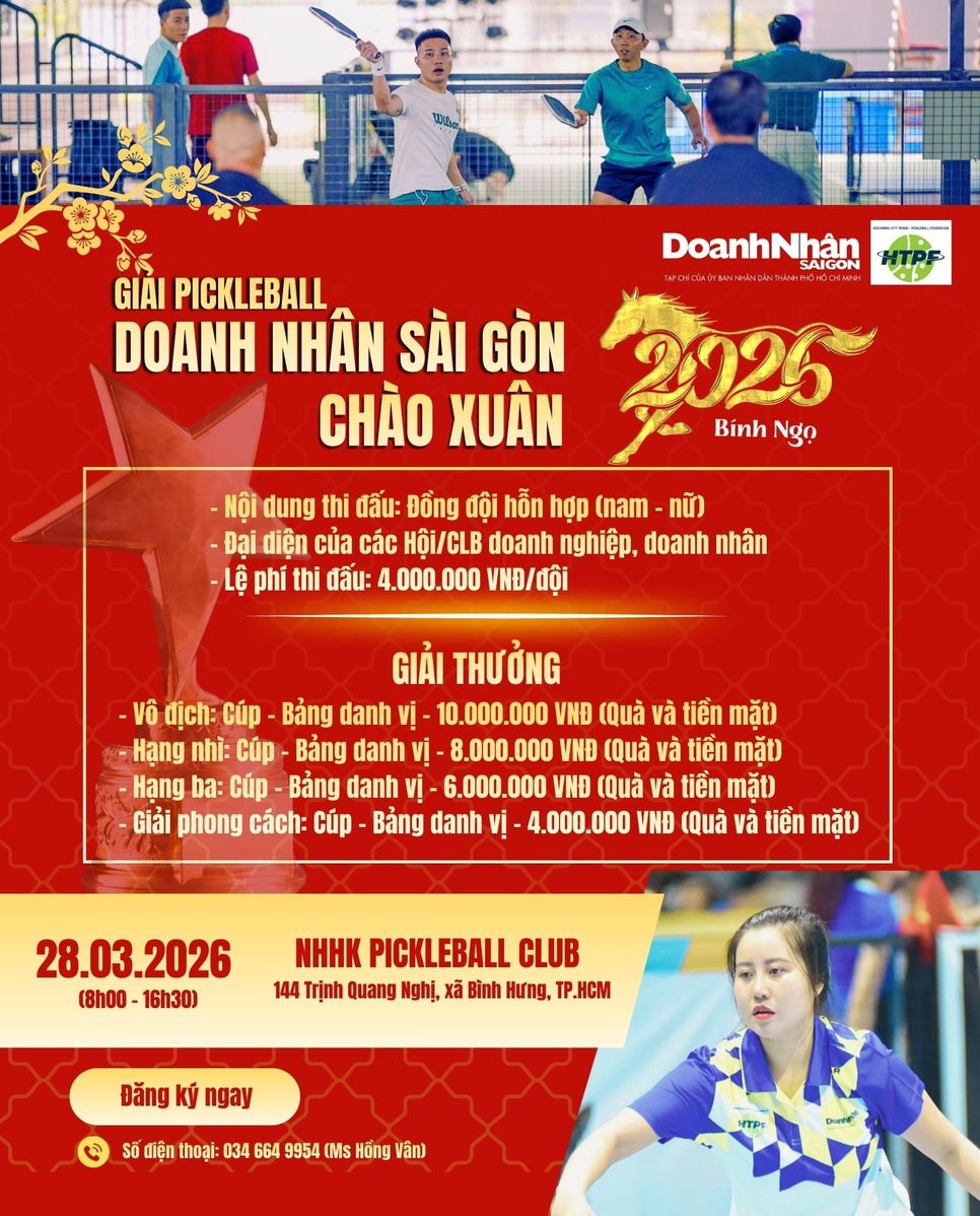 Sắp diễn ra Giải Pickleball Doanh Nhân Sài Gòn - Chào Xuân 2026