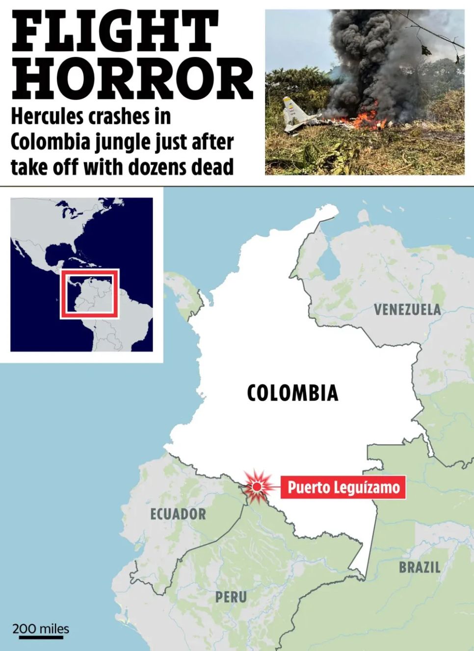 Sơ đồ vị trí máy bay rơi. Ảnh: THE SUN