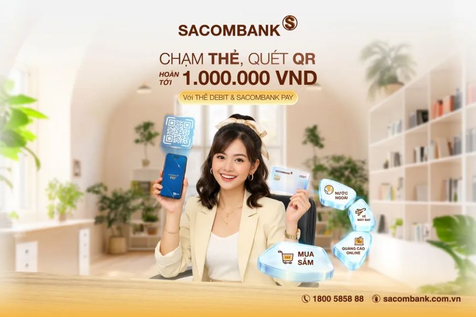 Sacombank khuyến mãi 6,6 tỷ đồng cho khách hàng dùng thẻ thanh toán và quét mã QR