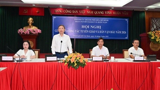 Trưởng Ban Tuyên giáo và Dân vận Thành ủy TP.HCM Dương Anh Đức phát biểu chỉ đạo. Ảnh: SGGP