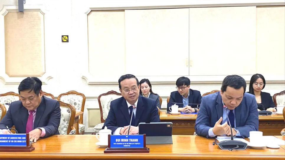 Phó Chủ tịch UBND TPHCM Bùi Minh Thạnh phát biểu tại buổi làm việc. Ảnh: XUÂN HẠNH