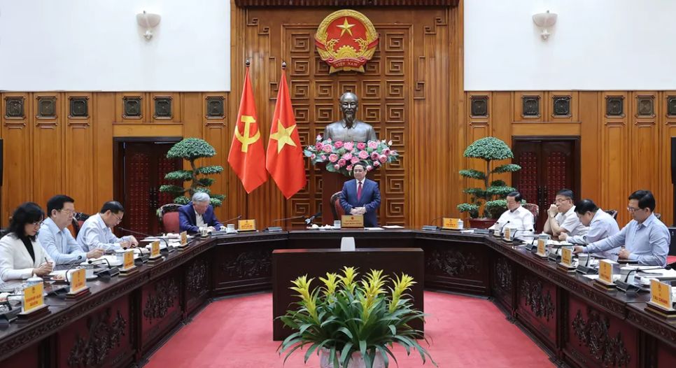 Thủ tướng Phạm Minh Chính chủ trì cuộc họp của Thường trực Chính phủ về công tác chuẩn bị triển khai dự án xây dựng kho dự trữ quốc gia dầu thô tại Nghi Sơn (Thanh Hóa). Ảnh: VGP