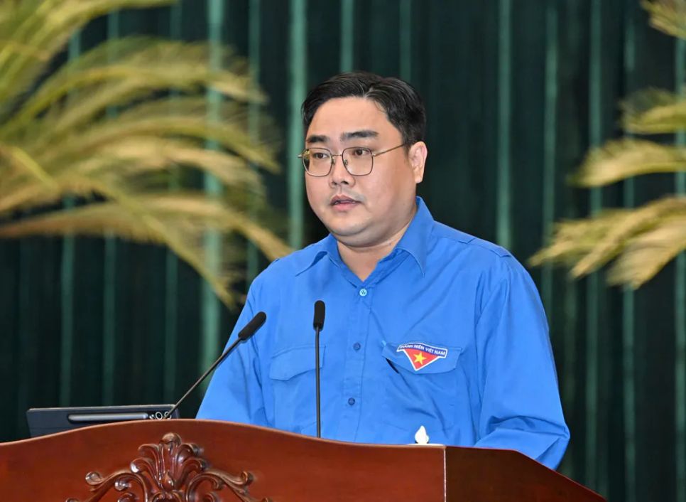 Bí thư Thành đoàn TPHCM Ngô Minh Hải phát biểu. Ảnh: VIỆT DŨNG