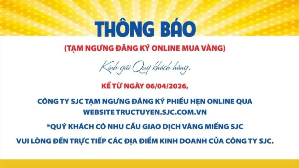 Thông báo trên trang web của Công ty SJC