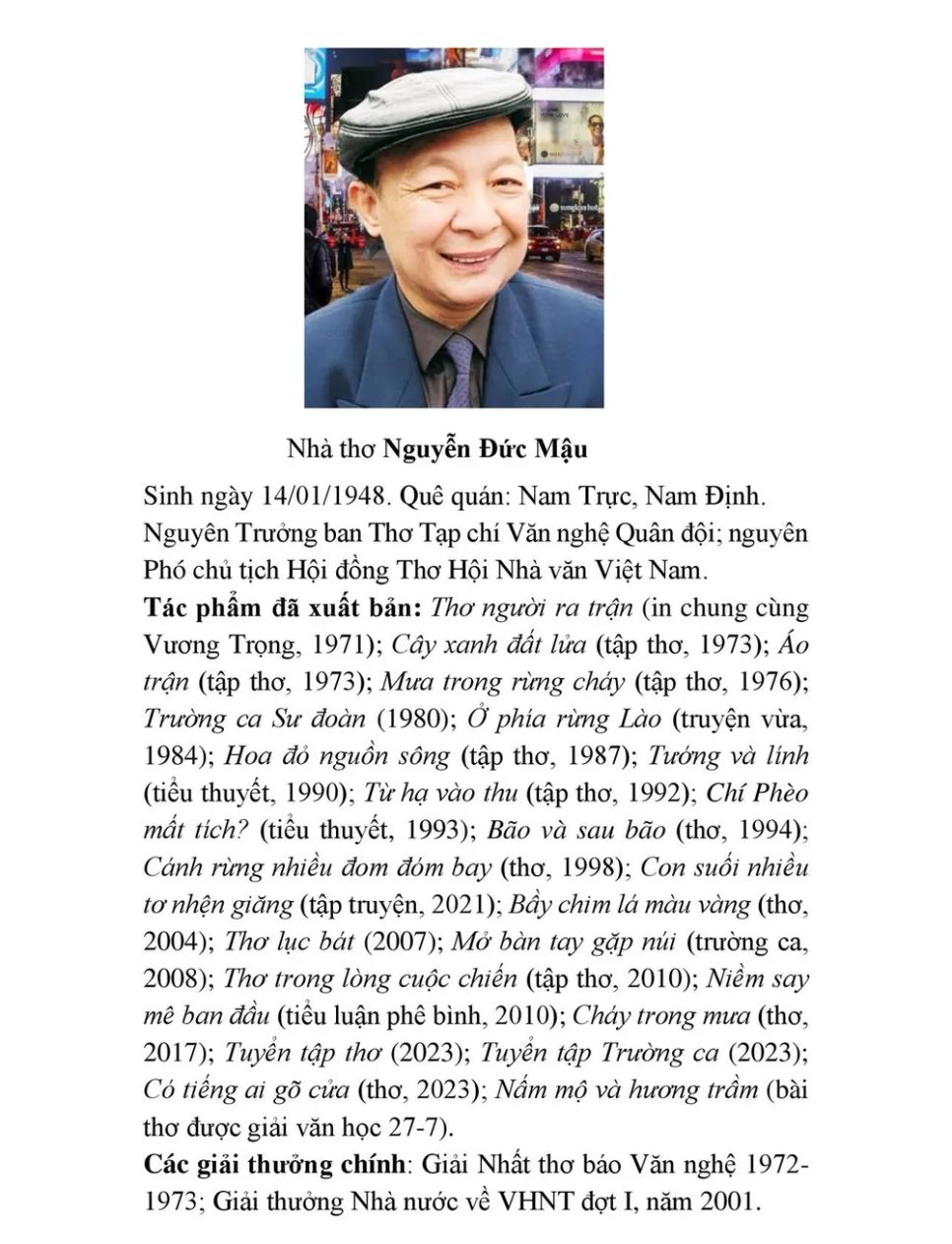 Nhà thơ Nguyễn Đức Mậu, tác giả 