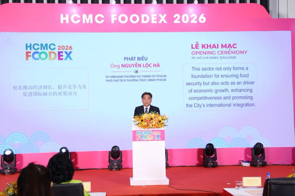 Phó Chủ tịch Thường trực UBND TPHCM Nguyễn Lộc Hà phát biểu khai mạc HCMC FOODEX 2026. Ảnh: MINH XUÂN