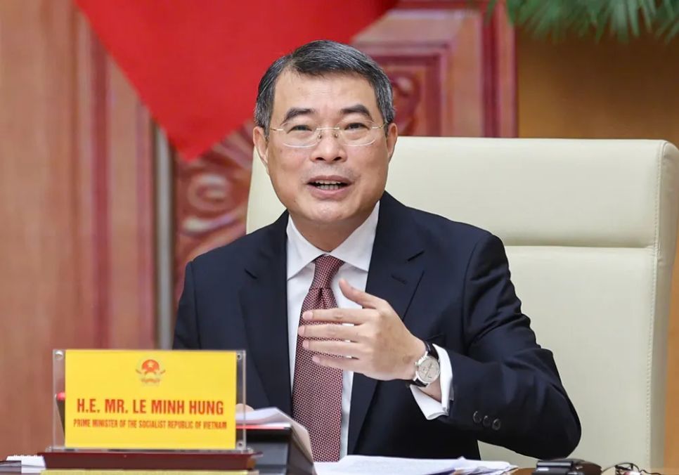 Thủ tướng Lê Minh Hưng phát biểu tại cuộc làm việc với Đoàn doanh nghiệp cấp cao USABC, chiều 16-4. Ảnh VIẾT CHUNG