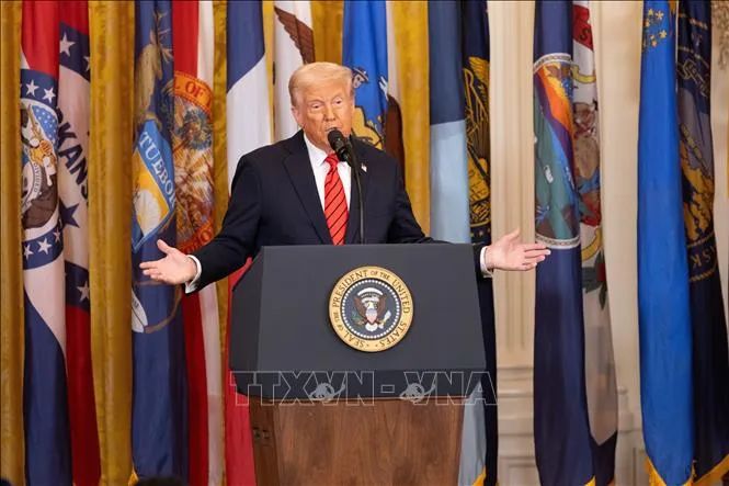 Tổng thống Mỹ Donald Trump phát biểu tại một sự kiện ở Nhà Trắng ngày 20-3. Ảnh: THX/TTXVN