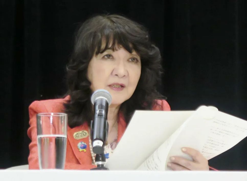 Bộ trưởng Tài chính Nhật Bản Satsuki Katayama phát biểu tại cuộc họp báo của G20 ở Washington ngày 16-4. Ảnh: KYODO