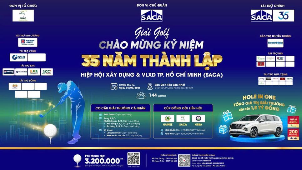 Giải Golf chào mừng 35 năm thành lập SACA sẽ diễn ra vào ngày 06/05/2026