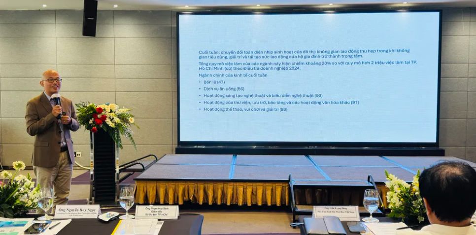 TS Nguyễn Lưu Bảo Đoan (Đại học Kinh tế TPHCM) trình bày tham luận tại hội thảo. Ảnh: ĐÌNH DƯ