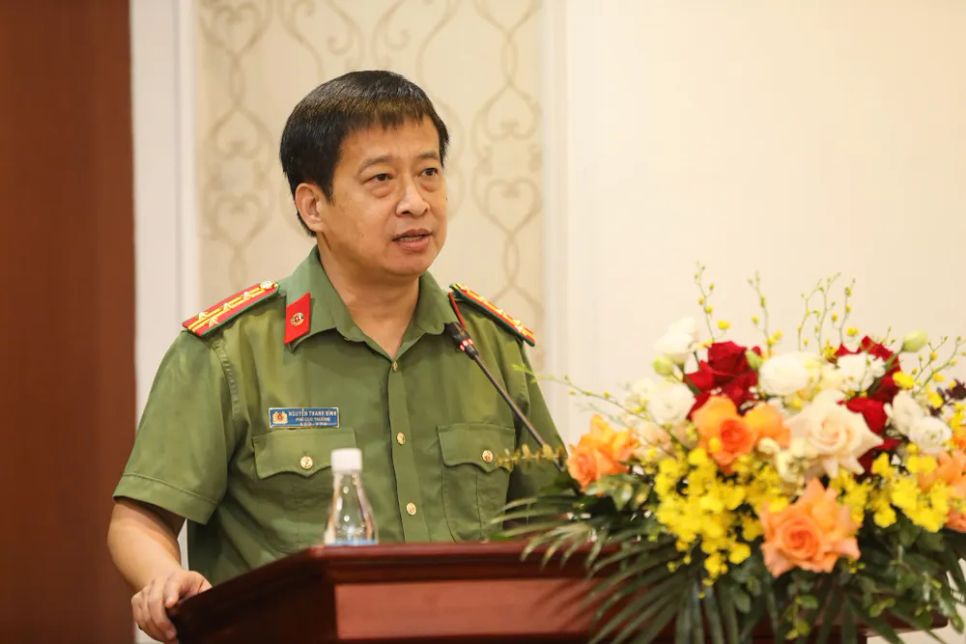 Đại tá Nguyễn Thanh Bình, Tổng Biên tập Báo Công an Nhân dân phát biểu tại tọa đàm. Ảnh: L.T