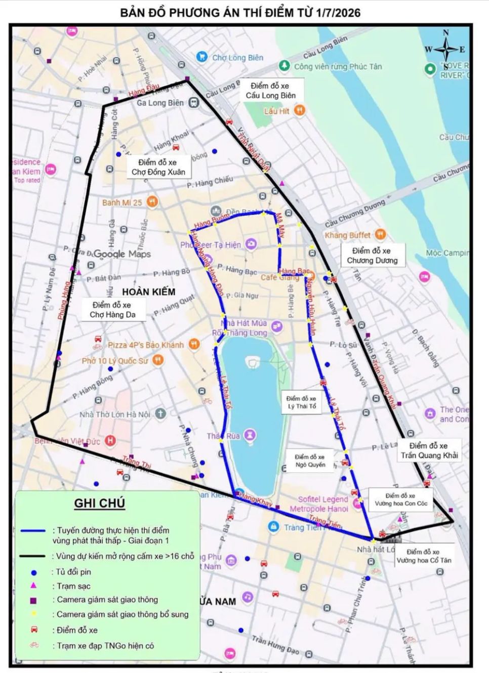 Các tuyến phố của phường Hoàn Kiếm dự kiến thí điểm vùng phát thải thấp
