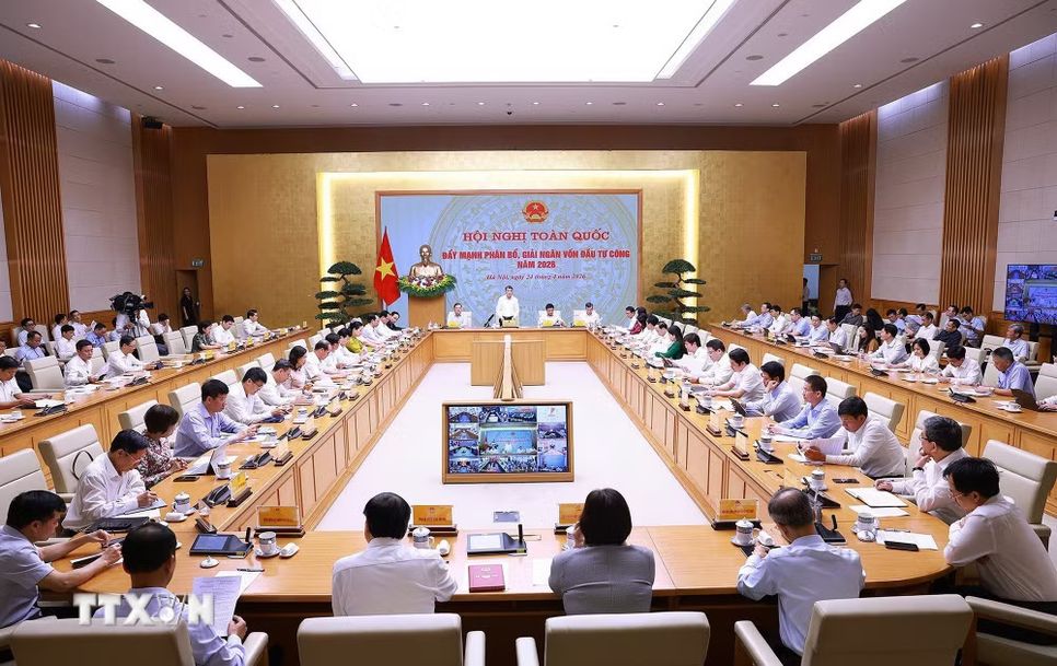 Hội nghị toàn quốc đẩy mạnh phân bổ, giải ngân vốn đầu tư công năm 2026. (Ảnh: Dương Giang/TTXVN)