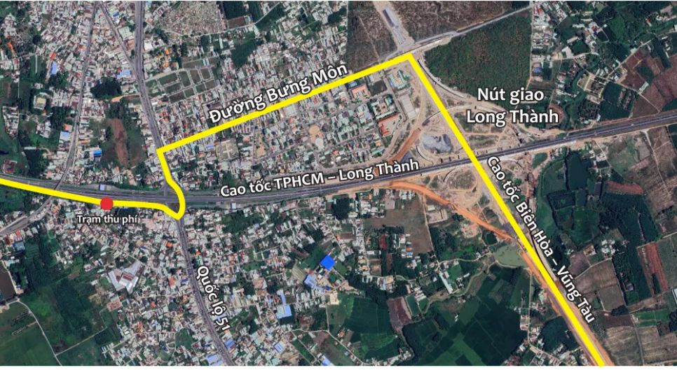 Hướng dẫn đi vào cao tốc Biên Hòa - Vũng Tàu từ quốc lộ 51 qua đường Bưng Môn