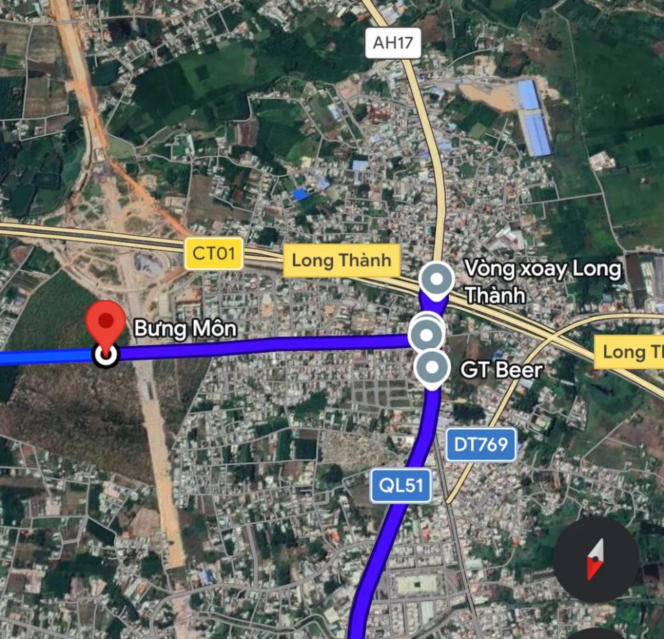 Hướng dẫn đi vào cao tốc Biên Hòa - Vũng Tàu từ quốc lộ 51 qua đường Bưng Môn