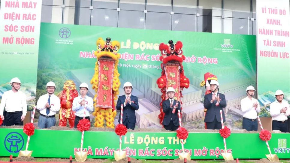 Lễ động thổ mở rộng Nhà máy Điện rác Sóc Sơn. Ảnh: PHƯƠNG NGUYỄN