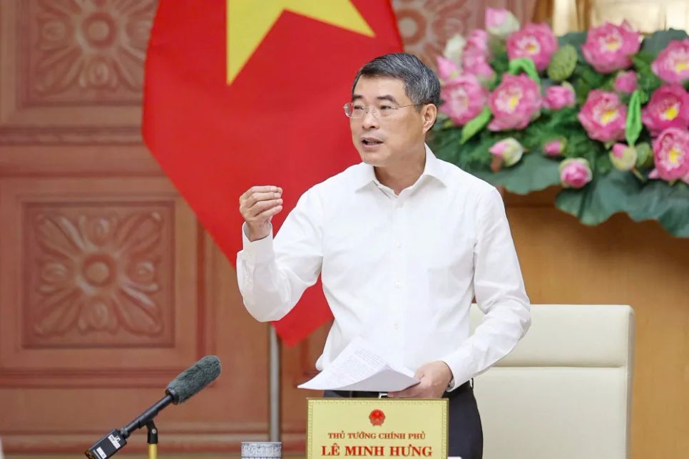 Thủ tướng Lê Minh Hưng phát biểu tại cuộc làm việc với NHNN. Ảnh: VIẾT CHUNG