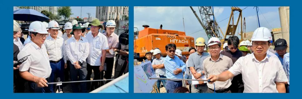 Chủ tịch UBND TPHCM Nguyễn Văn Được nghe báo cáo, đặt câu hỏi và chỉ đạo tại hiện trường dự án nút giao An Phú, chiều 17-3. Ảnh: HOÀNG HÙNG