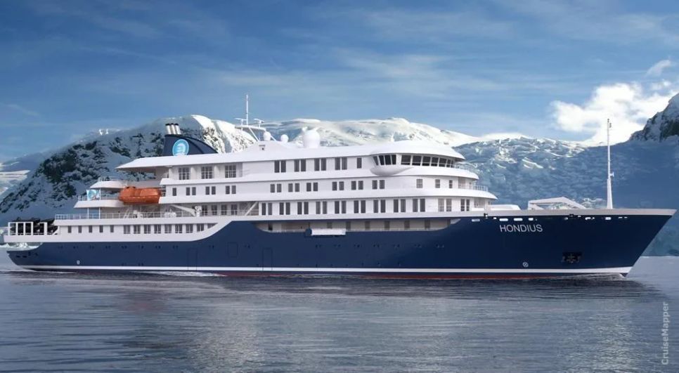 Tàu du lịch MV Hondius. Ảnh: CRUISEMAPPER