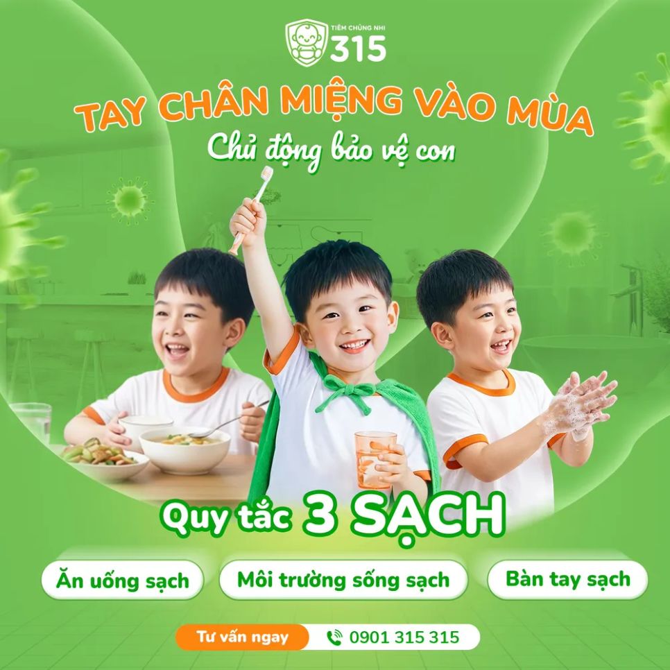 Bộ Y Tế vừa cấp phép lưu hành vắc xin phòng bệnh tay chân miệng do virus EV71, chỉ định cho trẻ từ 2 tháng đến dưới 6 tuổi. Đây là lần đầu tiên Việt Nam có vắc xin phòng bệnh tay chân miệng. Vắc xin phòng bệnh tay chân miệng sẽ sớm có mặt tại Hệ Thống Y Tế Nhi Đồng 315 và Tiêm Chủng 315 để góp phần bảo vệ sức khỏe cho trẻ em Việt Nam