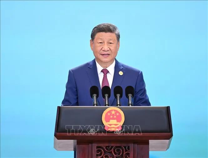 Chủ tịch Trung Quốc Tập Cận Bình phát biểu tại Thiên Tân, Trung Quốc. Ảnh tư liệu: THX/TTXVN