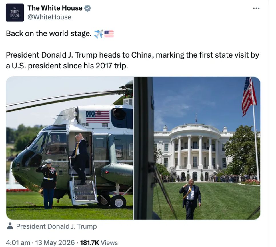 Thông tin về chuyến đi của Tổng thống Mỹ Donald Trump đăng tải lên tài khoản của Nhà Trắng trên mạng xã hội X. Ảnh: X/THE WHITE HOUSE
