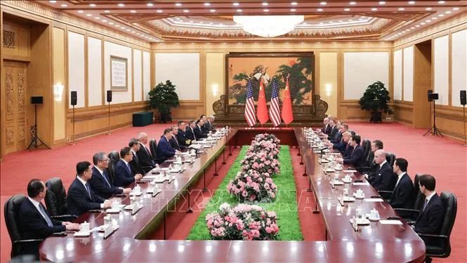 Chủ tịch Trung Quốc Tập Cận Bình và Tổng thống Mỹ Donald Trump tại cuộc hội đàm ở Bắc Kinh ngày 14-5-2026. Ảnh: THX/TTXVN Chủ tịch Trung Quốc Tập Cận Bình và Tổng thống Mỹ Donald Trump tại cuộc hội đàm ở Bắc Kinh ngày 14-5-2026. Ảnh: THX/TTXVN