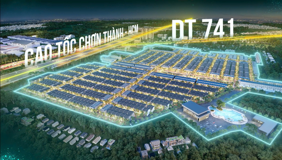 Dự án nằm ngay giao lộ của 2 tuyến đường huyết mạch ĐT 741 & Cao tốc Chơn Thành – TP.HCM. Ảnh: từ Chủ đầu tư Phương Trường An
