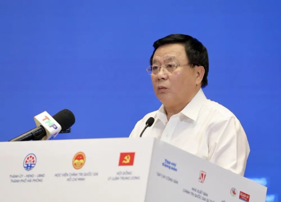 GS-TS Nguyễn Xuân Thắng, Chủ tịch Hội đồng Lý luận Trung ương phát biểu tại hội thảo. Ảnh: CẨM HÀ