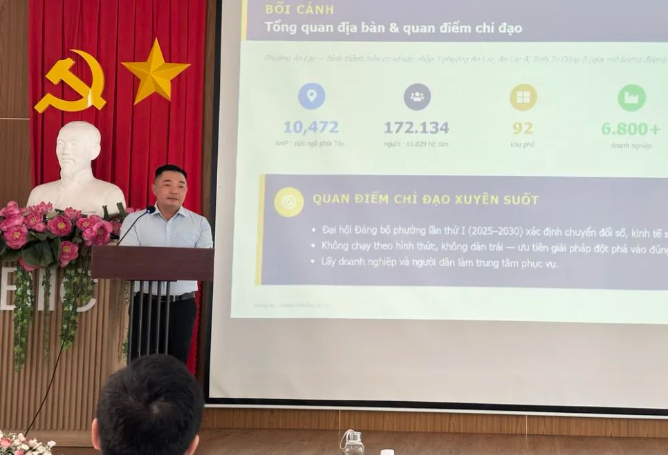 Ông Lê Trương Hải Hiếu, Bí thư Đảng ủy, Chủ tịch HĐND phường An Lạc chia sẻ tham luận<span style=
