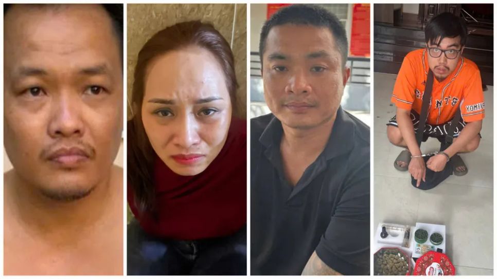 Từ trái qua, các đối tượng: Trần Đức Thọ (tức Bi Thọ), Vũ Thị Ngọc Huyền, Mai Quốc Dũng (tức Dũng Hồng Công), Trần Hoàng Phúc Từ trái qua, các đối tượng: Trần Đức Thọ (tức Bi Thọ), Vũ Thị Ngọc Huyền, Mai Quốc Dũng (tức Dũng Hồng Công), Trần Hoàng Phúc