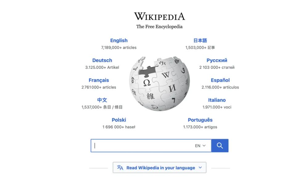 Giao diện của trang web Wikipedia. Ảnh: WIKIPEDIA Giao diện của trang web Wikipedia. Ảnh: WIKIPEDIA