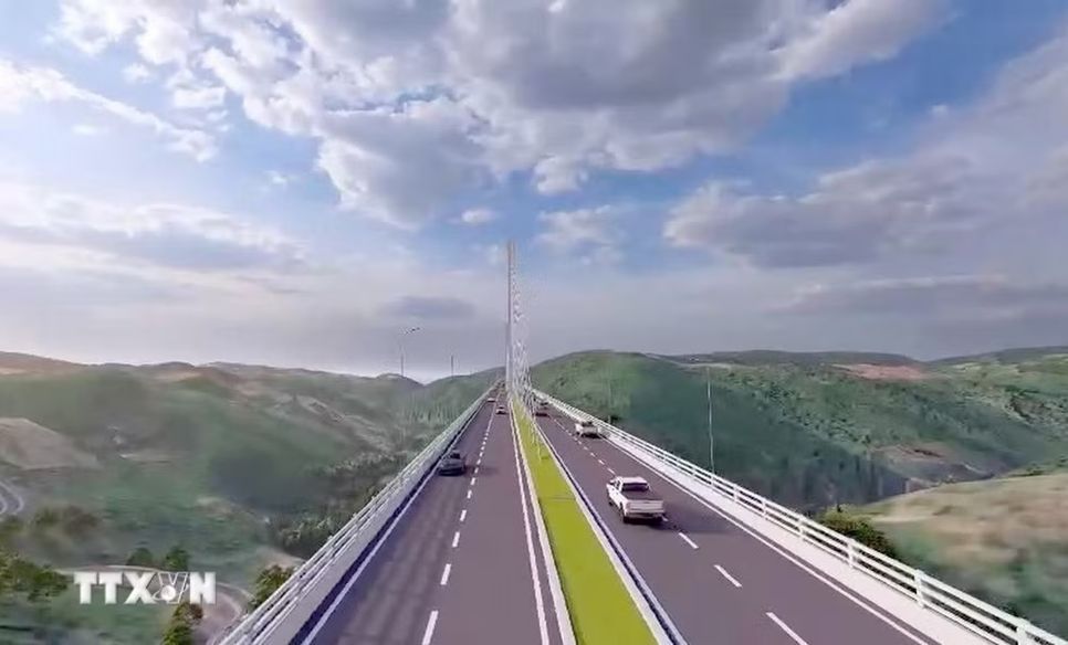 Phối cảnh cầu vượt sông Đồng Nai, thuộc dự án đường động lực từ Gia Nghĩa đi Bảo Lâm đang được các đơn vị tư vấn đề xuất. (Ảnh: TTXVN phát)