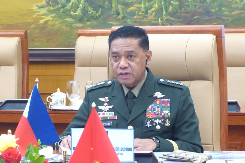 Đại tướng Romeo Brawner Junior phát biểu tại hội đàm. Ảnh: TRẦN BÌNH Đại tướng Romeo Brawner Junior phát biểu tại hội đàm. Ảnh: TRẦN BÌNH