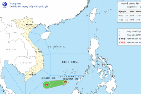 Xuất hiện vùng áp thấp trên khu vực Nam Biển Đông 