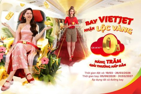 Vietjet khuyến mại giá vé 0 đồng trong tuần lễ vàng
