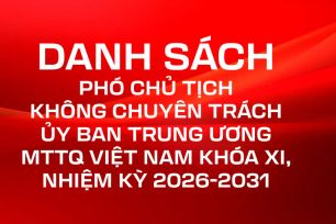Danh sách Phó Chủ tịch không chuyên trách Ủy ban Trung ương MTTQ Việt Nam khóa XI, nhiệm kỳ 2026-2031